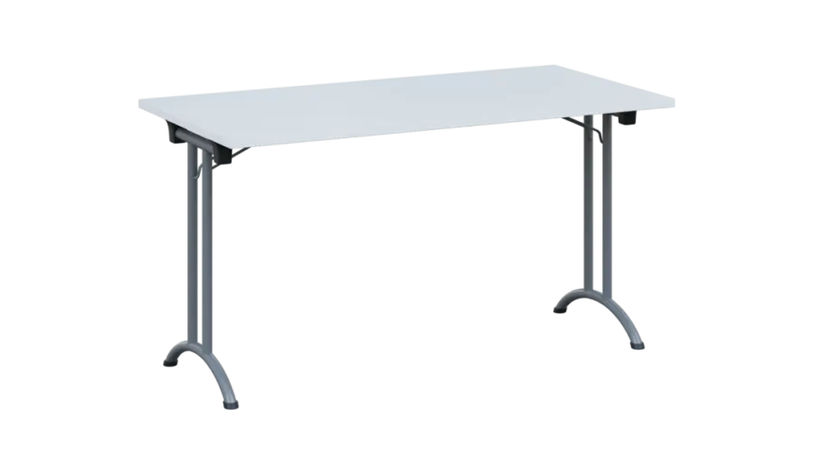 SLA 140 lak skládací jednací stůl 1394x700, deska 25 mm, podnož stříbrný lak, deska bílá